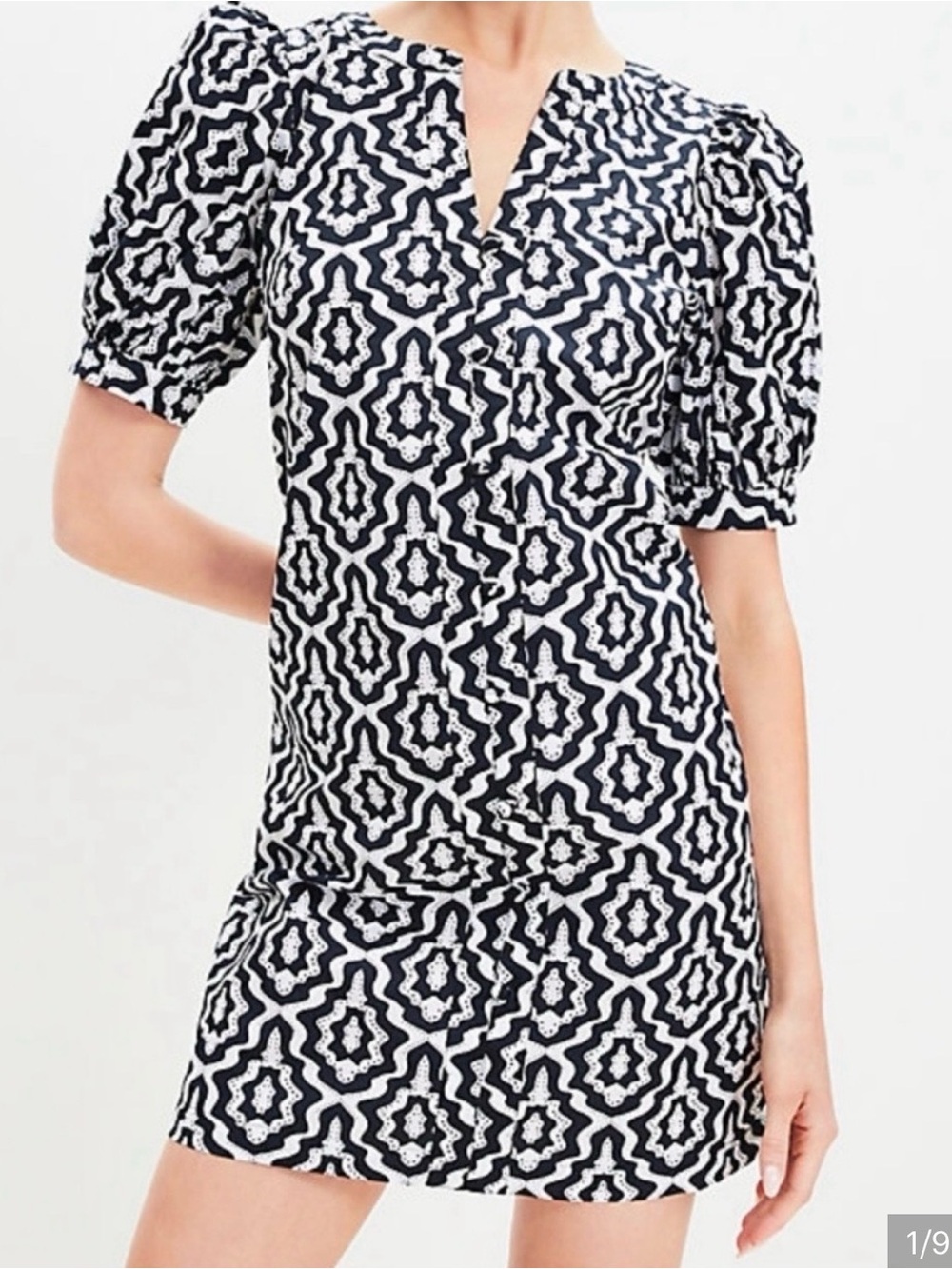LOFT Black White Pattered Poplin Balloon Sleeve Mini Dress NEW Women’s XS